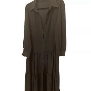 NWOT Women's Black Casual Long Sleeve Button Down Triple Tier Shirt Dress Sm/Med